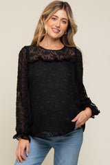 Black Semi Sheer Burnout Maternity Blouse Top