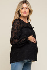 Black Semi Sheer Burnout Maternity Blouse Top