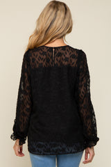 Black Semi Sheer Burnout Maternity Blouse Top