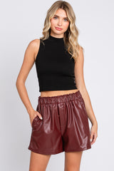 Burgundy Faux Leather Maternity Shorts