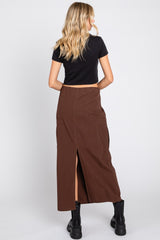 Brown Drawstring Pocket Maxi Skirt