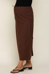 Brown Drawstring Pocket Maternity Maxi Skirt