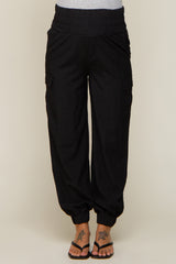 Black Cargo Pocket Maternity Joggers