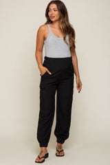 Black Cargo Pocket Maternity Joggers