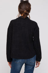 Black Velvet Textured Maternity Shirt Jacket