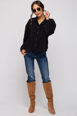 Black Velvet Textured Maternity Shirt Jacket