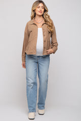 Mocha Velvet Textured Maternity Shirt Jacket