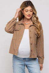 Mocha Velvet Textured Maternity Shirt Jacket