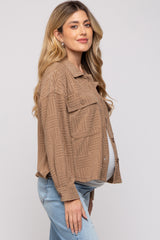 Mocha Velvet Textured Maternity Shirt Jacket