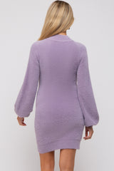 Lavender Fuzzy Knit Puff Sleeve Maternity Sweater Dress