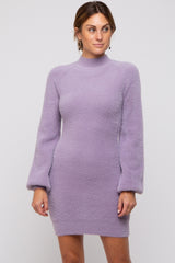 Lavender Fuzzy Knit Puff Sleeve Sweater Dress