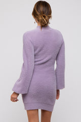 Lavender Fuzzy Knit Puff Sleeve Sweater Dress