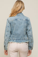 Light Blue Denim Ruffle Trim Maternity Jacket