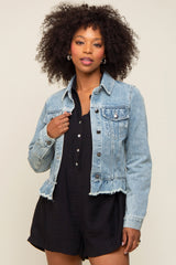 Light Blue Denim Ruffle Trim Jacket