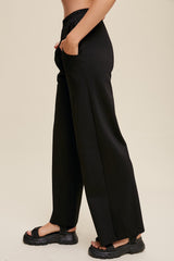 Black Basic Wide Leg Lounge Pants