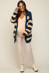 Navy Blue Striped Fuzzy Maternity Cardigan