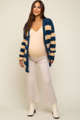 Navy Blue Striped Fuzzy Maternity Cardigan