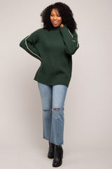 Forest Green Contrast Stitch Turtleneck Sweater