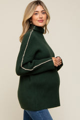 Forest Green Contrast Stitch Turtleneck Maternity Sweater