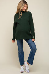 Forest Green Contrast Stitch Turtleneck Maternity Sweater