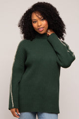 Forest Green Contrast Stitch Turtleneck Sweater