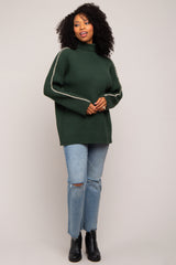 Forest Green Contrast Stitch Turtleneck Sweater