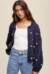 Navy PomPom Maternity Cardigan