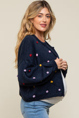 Navy PomPom Maternity Cardigan