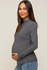 Black Striped Mock Neck Long Sleeve Maternity Top