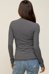 Black Striped Mock Neck Long Sleeve Maternity Top