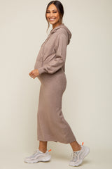 Mocha Knit Hooded Long Sleeve Maternity Dress