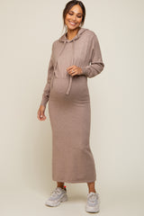 Mocha Knit Hooded Long Sleeve Maternity Dress