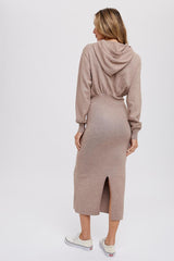 Mocha Knit Hooded Long Sleeve Dress