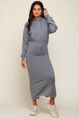 Heather Grey Knit Hooded Long Sleeve Maternity Dress