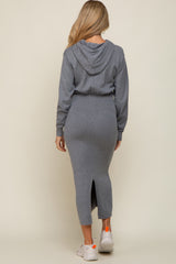 Heather Grey Knit Hooded Long Sleeve Maternity Dress