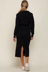 Black Knit Hooded Long Sleeve Maternity Dress