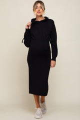 Black Knit Hooded Long Sleeve Maternity Dress