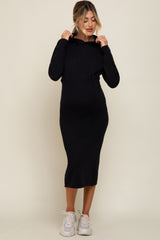 Black Knit Hooded Long Sleeve Maternity Dress