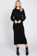 Black Knit Hooded Long Sleeve Maternity Dress