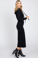 Black Knit Hooded Long Sleeve Dress