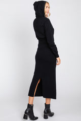 Black Knit Hooded Long Sleeve Dress