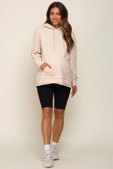 Beige Raw Hem Maternity Hooded Sweatshirt