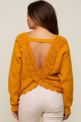 Yellow Back Cutout Lace Accent Maternity Sweater