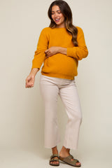 Yellow Back Cutout Lace Accent Maternity Sweater