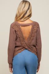 Mocha Back Cutout Lace Accent Maternity Sweater