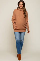 Light Camel Funnel Neck Dolman Sleeve Maternity Sweater