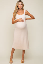 Cream Sweater Knit A-Line Maternity Midi Dress