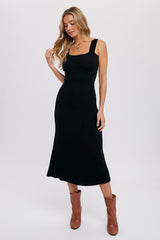 Black Sweater Knit A-Line Maternity Midi Dress