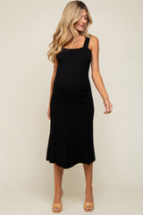 Black Sweater Knit A-Line Maternity Midi Dress