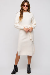 Ivory Side Slit Sweater Midi Dress